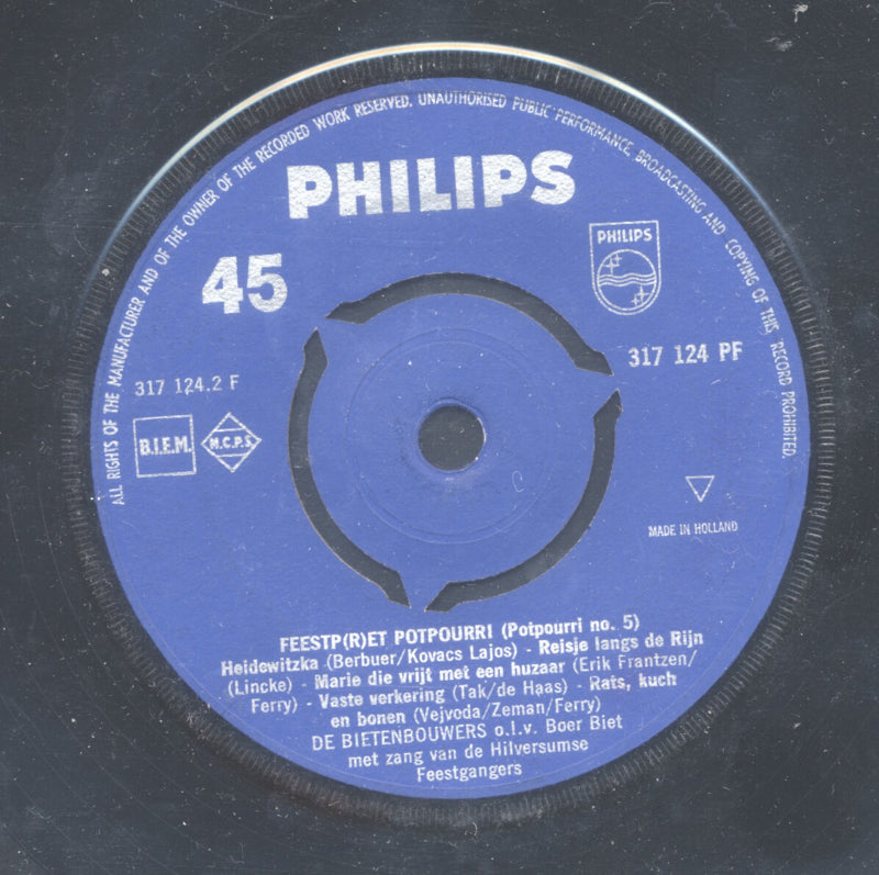 Bietenbouwers - Cheerio Walspotpourri Vinyl Singles Vinyl Zeer Goed / Hoesje Goed "VINYLSINGLES.NL"
