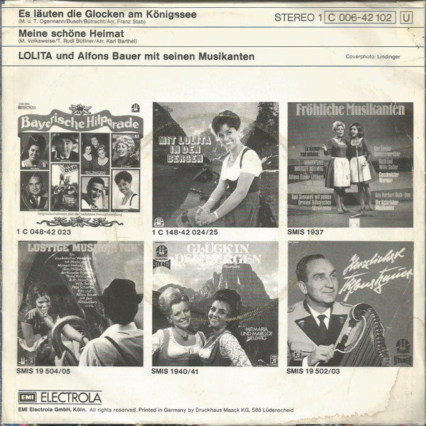 Lolita Und Alfons Bauer Mit Seinen Musikanten - Es Lauten Die Glocken Am Konigssee 15323 Vinyl Singles Vinyl Goed / Hoes Goed