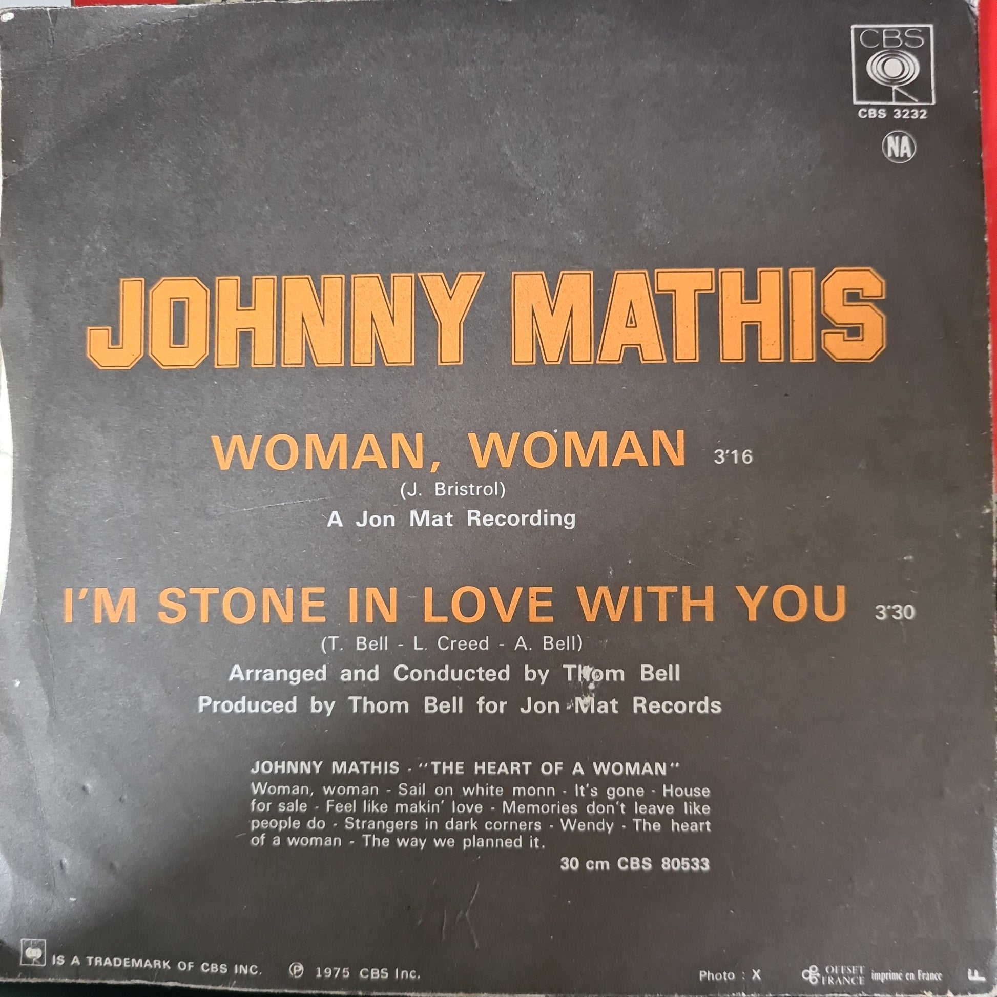 Johnny Mathis - Woman Woman 33397 Vinyl Singles Vinyl Goed / Hoes Goed