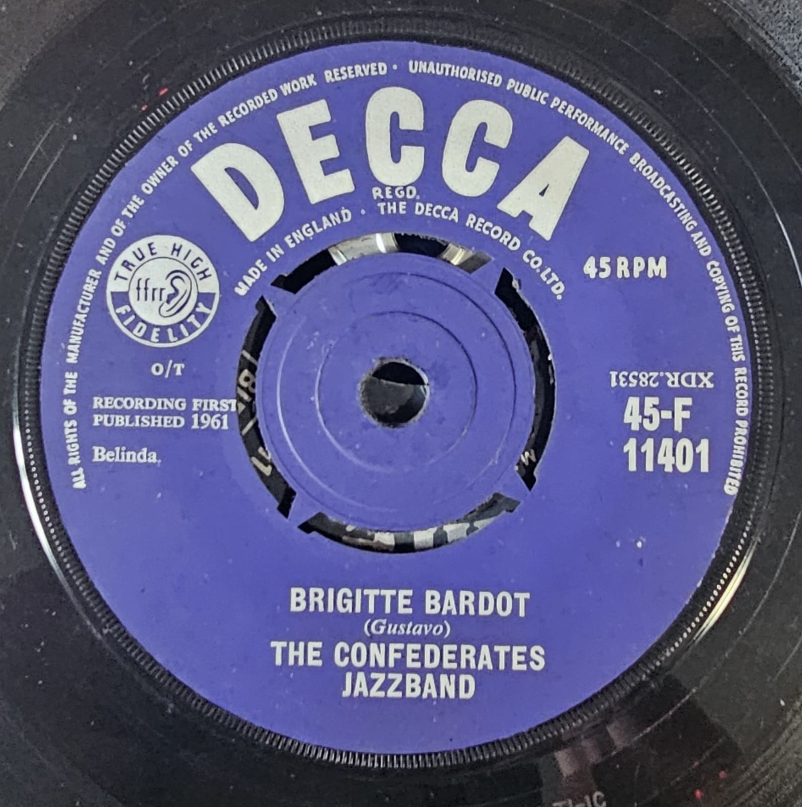 Confederates Jazzband - Brigitte Bardot Vinyl Singles Vinyl Zeer Goed / Hoesje Generic "VINYLSINGLES.NL"