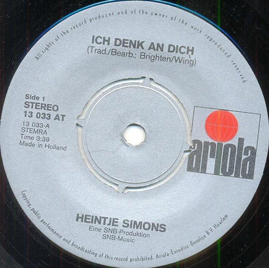 Heintje Simons - Ein Hoch Auf De Liene Vinyl Singles Vinyl Zeer Goed / Hoesje Generic "VINYLSINGLES.NL"