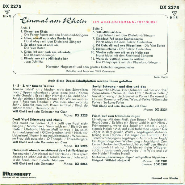 Hermann Hagestedt Mit Seinem Orchester - Einmal Am Rhein Vinyl Singles Vinyl Zeer Goed / Hoesje Goed "VINYLSINGLES.NL"