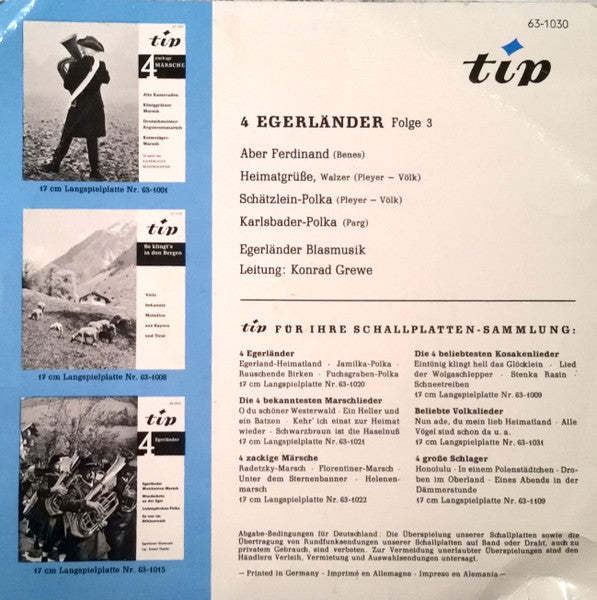 Egerländer Blasmusik, Konrad Grewe - 4 Egerländer Folge 3 Vinyl Singles EP Vinyl Zeer Goed / Hoesje Goed "VINYLSINGLES.NL"