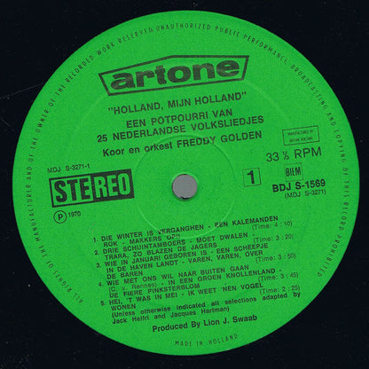 Koor En Orkest Freddy Golden - Holland, Mijn Holland - Een Potpourri Van 25 Nederlandse Volksliedjes (LP) 40702 Vinyl LP Vinyl Goed / Hoes Goed