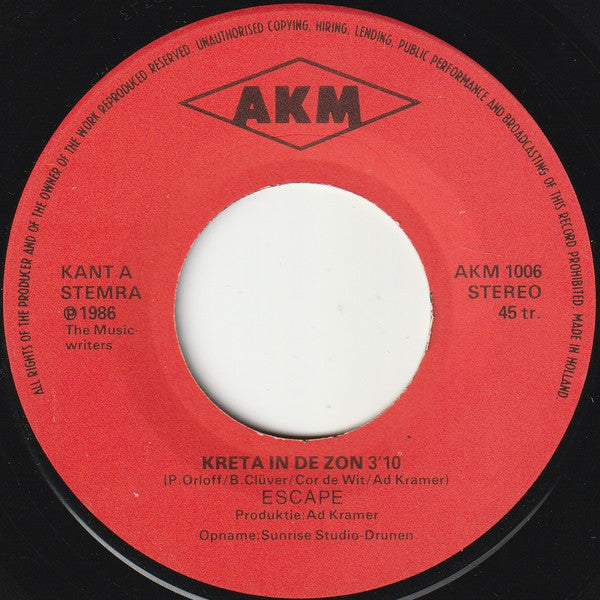 Escape - Kreta In De Zon Vinyl Singles Vinyl Zeer Goed / Hoesje Generic "VINYLSINGLES.NL"