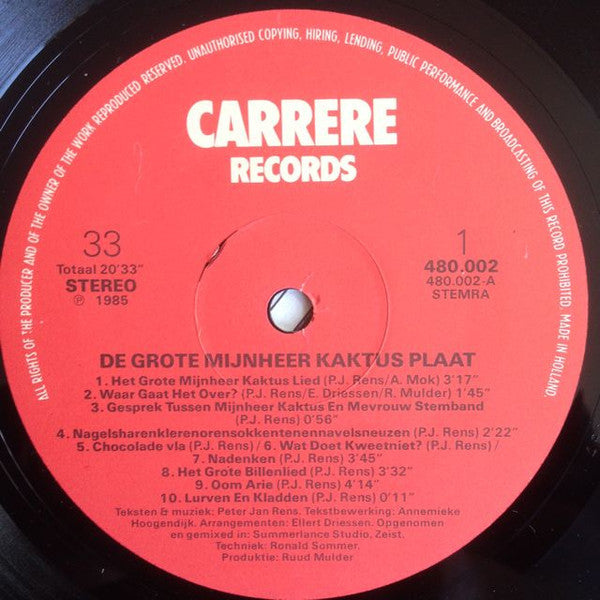 Mijnheer Kaktus - De Grote Mijnheer Kaktus Plaat (LP) 52108 Vinyl LP Vinyl Goed / Hoes Goed