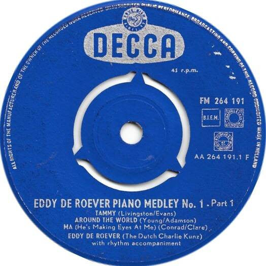 Eddy de Roever - Piano Medley - No. * Vinyl Singles Vinyl Zeer Goed / Hoesje Goed "VINYLSINGLES.NL"