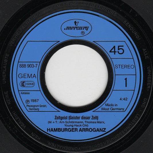 Hamburger Arroganz - Zeitgeist (Geister Dieser Zeit) Vinyl Singles Vinyl Zeer Goed / Hoesje Generic "VINYLSINGLES.NL"