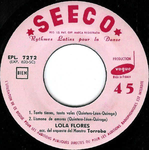 Lola Flores - Tanto Tienes, Tanto Vales 13789 Vinyl Singles EP Vinyl Goed / Hoes Goed