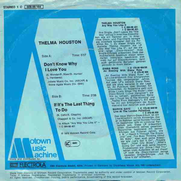 Thelma Houston - Don't Know Why I Love You 30850 Vinyl Singles Vinyl Goed / Hoes Goed