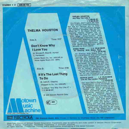 Thelma Houston - Don't Know Why I Love You 30850 Vinyl Singles Vinyl Goed / Hoes Goed