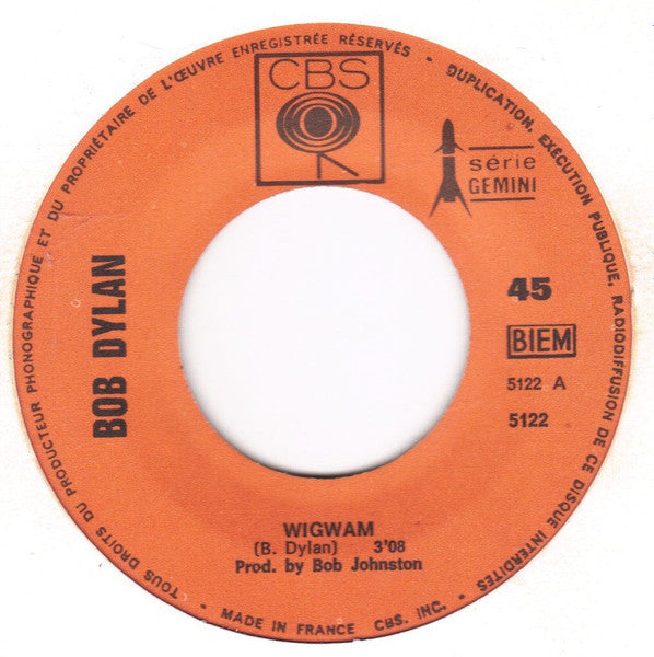 Bob Dylan - Wigwam Vinyl Singles Vinyl Zeer Goed / Hoesje Generic "VINYLSINGLES.NL"