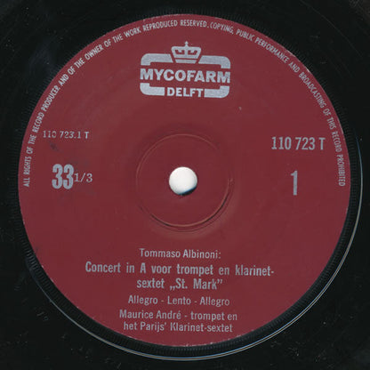 Tommaso Albinoni / W.A. Mozart - Concert In A Voor Trompet En Klarinet-Sextet "St. Mark" 30026 Vinyl Singles Vinyl Goed / Hoes Goed