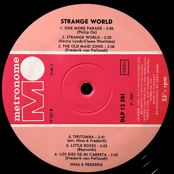 Nina & Frederik - Strange World (LP) 41070 Vinyl LP Vinyl Goed / Hoes Goed
