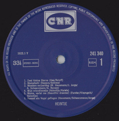 Heintje - Heintje (LP) Vinyl LP Vinyl Zeer Goed / Hoesje Goed "VINYLSINGLES.NL"