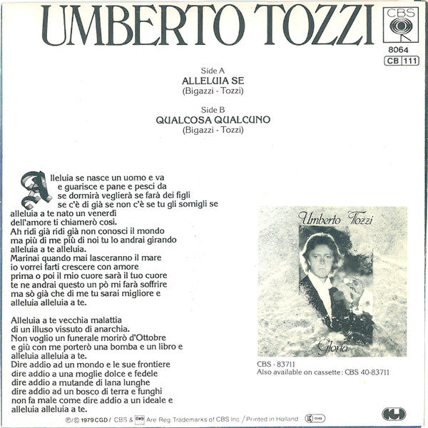 Umberto Tozzi - Alleluia Se 18844 Vinyl Singles Vinyl Goed / Hoes Goed