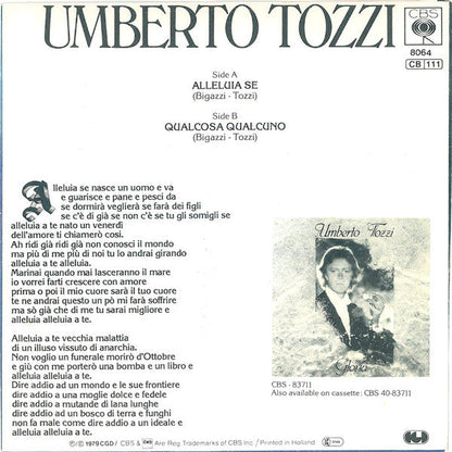 Umberto Tozzi - Alleluia Se 18844 Vinyl Singles Vinyl Goed / Hoes Goed