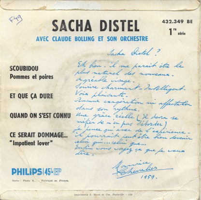 Sacha Distel Avec Claude Bolling Et Son Orchestre - Scoubidou 31251 Vinyl Singles EP Vinyl Goed / Hoes Goed