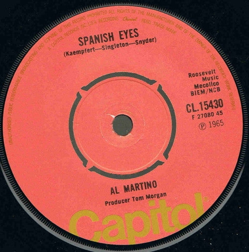 Al Martino - Spanish Eyes Vinyl Singles Vinyl Zeer Goed / Hoesje Generic "VINYLSINGLES.NL"