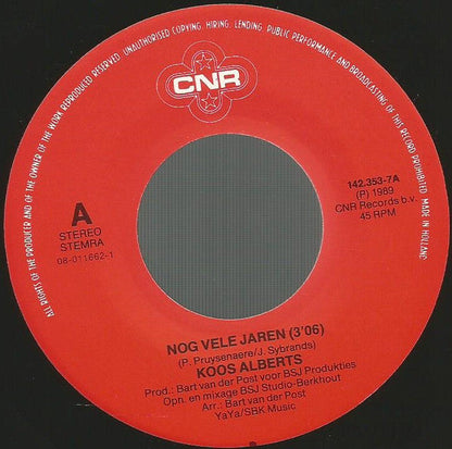Koos Alberts - Nog Vele Jaren 33257 Vinyl Singles Vinyl Goed / Hoes Goed