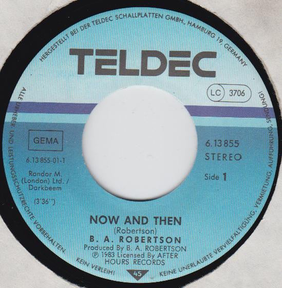 B. A. Robertson - Now And Then Vinyl Singles Vinyl Zeer Goed / Hoesje Goed "VINYLSINGLES.NL"