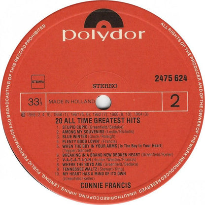 Connie Francis - 20 All Time Greatest Hits (LP) Vinyl LP Vinyl Zeer Goed / Hoesje Goed "VINYLSINGLES.NL"