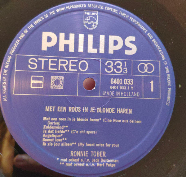 Ronnie Tober - Met Een Roos In Je Blonde Haren (LP) 46087 Vinyl LP Vinyl Goed / Hoes Goed