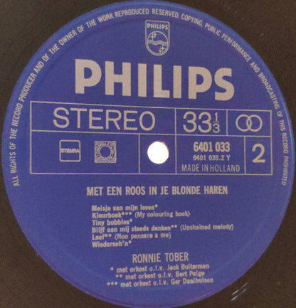 Ronnie Tober - Met Een Roos In Je Blonde Haren (LP) 46087 Vinyl LP Vinyl Goed / Hoes Goed