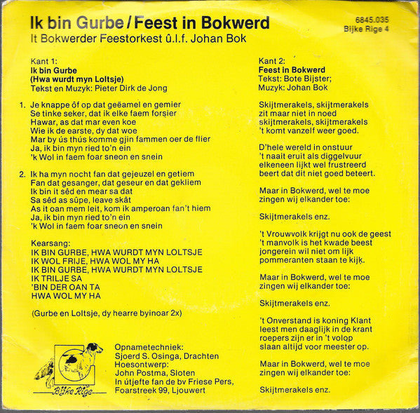 It Bokwerder Feestorkest - Ik Bin Gurbe Hwa Wurdt Myn Loltsje 14441 Vinyl Singles Vinyl Goed / Hoes Goed