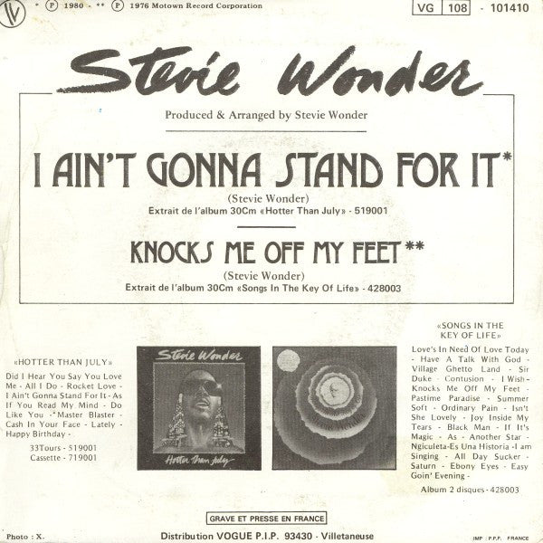 Stevie Wonder - I Ain't Gonna Stand For It 39340 Vinyl Singles Vinyl Goed / Hoes Goed