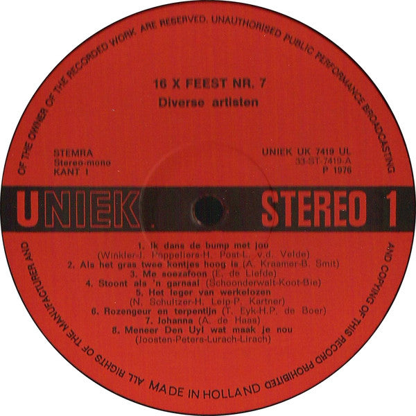 Various - 16 X Feest 7 (LP) Vinyl LP Vinyl Goed / Hoes Goed
