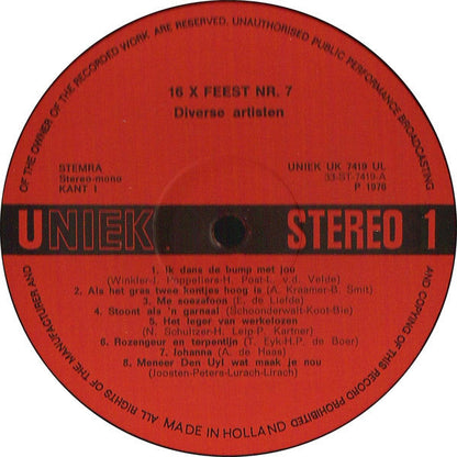 Various - 16 X Feest 7 (LP) Vinyl LP Vinyl Goed / Hoes Goed