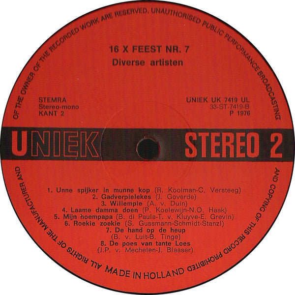 Various - 16 X Feest 7 (LP) Vinyl LP Vinyl Goed / Hoes Goed