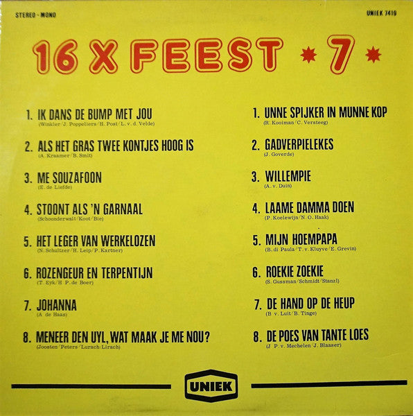 Various - 16 X Feest 7 (LP) Vinyl LP Vinyl Goed / Hoes Goed