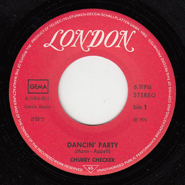 Chubby Checker - Dancin' Party Vinyl Singles Vinyl Zeer Goed / Hoesje Goed "VINYLSINGLES.NL"