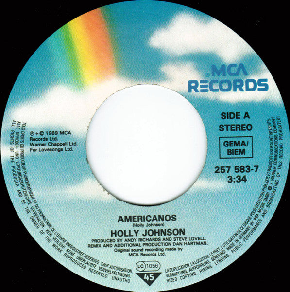 Holly Johnson - Americanos (B-Keus) Vinyl Singles Vinyl Zeer Goed / Hoesje Sticker "VINYLSINGLES.NL"