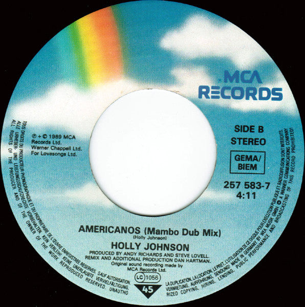 Holly Johnson - Americanos (B-Keus) Vinyl Singles Vinyl Zeer Goed / Hoesje Sticker "VINYLSINGLES.NL"