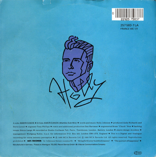 Holly Johnson - Americanos (B-Keus) Vinyl Singles Vinyl Zeer Goed / Hoesje Sticker "VINYLSINGLES.NL"