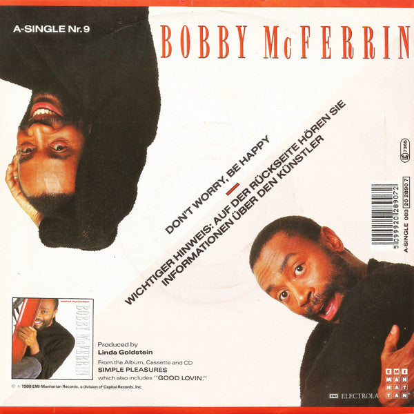 Bobby McFerrin - Don't Worry, Be Happy Vinyl Singles Vinyl Zeer Goed / Hoesje Goed "VINYLSINGLES.NL"