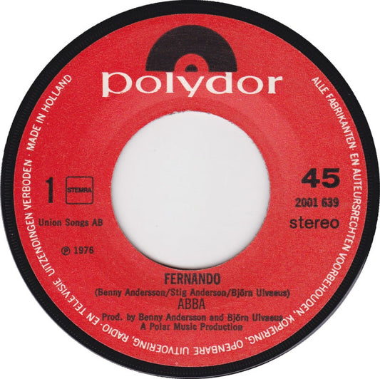 ABBA - Fernando (There Was Something In The Air That Night) Vinyl Singles Vinyl Zeer Goed / Hoesje Generic "VINYLSINGLES.NL"