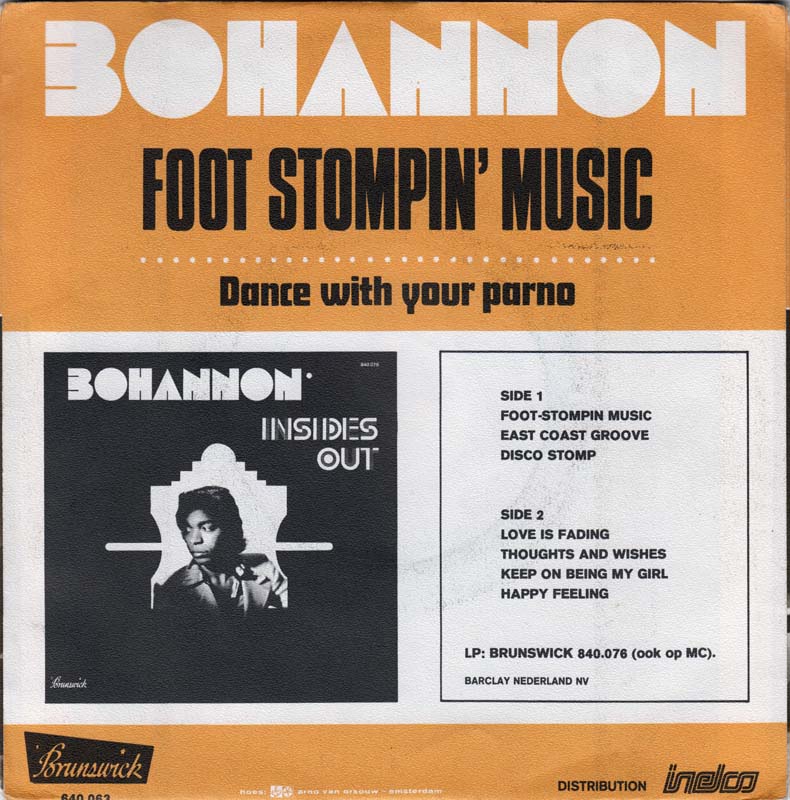 Bohannon - Foot Stompin Music Vinyl Singles Vinyl Zeer Goed / Hoesje Goed "VINYLSINGLES.NL"