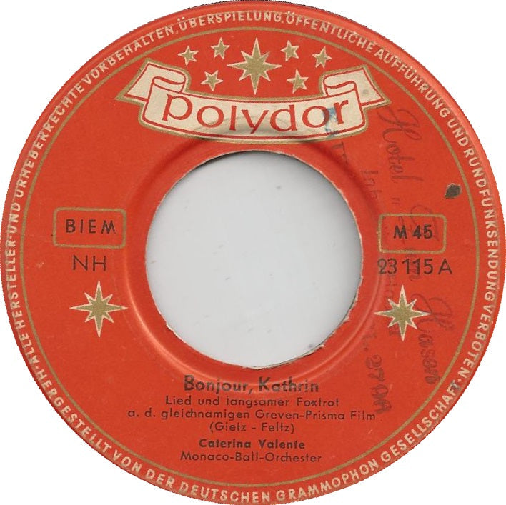 Caterina Valente - Bonjour, Kathrin Vinyl Singles Vinyl Zeer Goed / Hoesje Goed "VINYLSINGLES.NL"