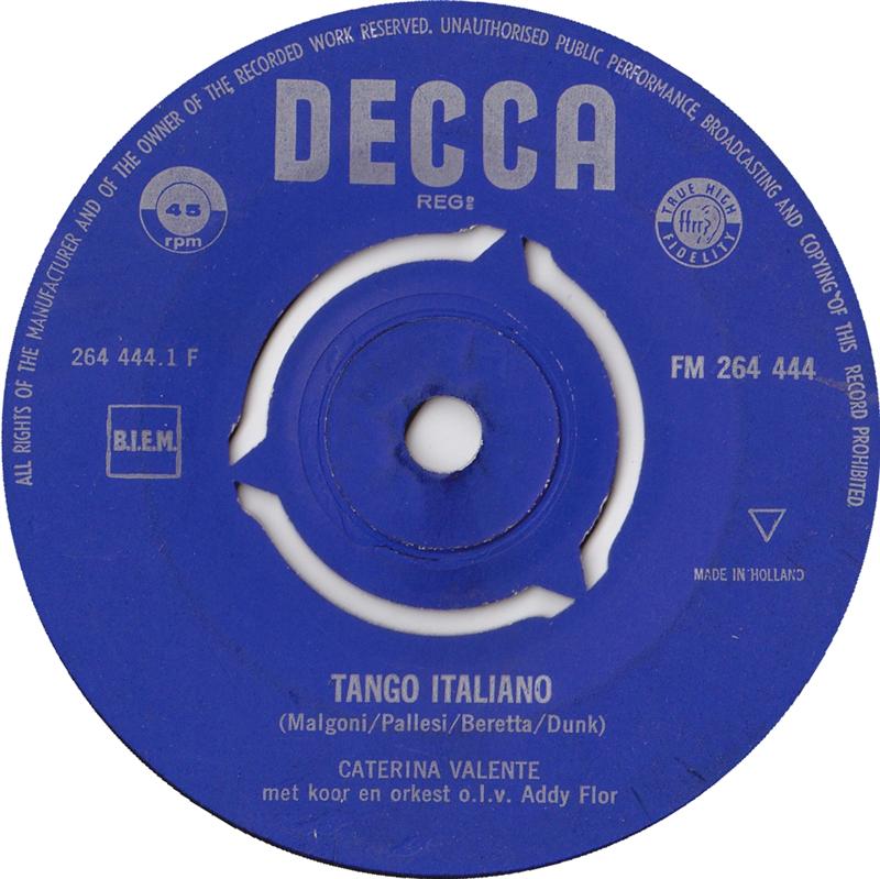 Caterina Valente - Tango Italiano Vinyl Singles Vinyl Zeer Goed / Hoesje Generic "VINYLSINGLES.NL"