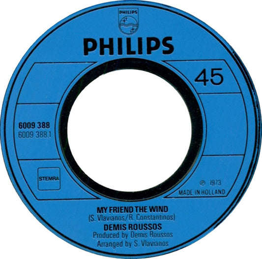 Demis Roussos - My Friend The Wind Vinyl Singles Vinyl Zeer Goed / Hoesje Generic "VINYLSINGLES.NL"
