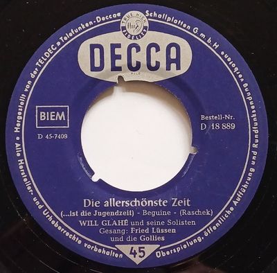 Will Glahé und seine Solisten - Die Allerschönste Zeit Vinyl Singles Vinyl Zeer Goed / Hoesje Generic "VINYLSINGLES.NL"