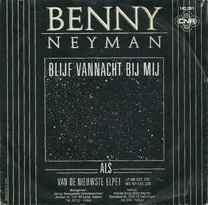 Benny Neyman - Blijf Vanacht Bij Mij 11596 Vinyl Singles Vinyl Zeer Goed / Hoesje Goed "VINYLSINGLES.NL"