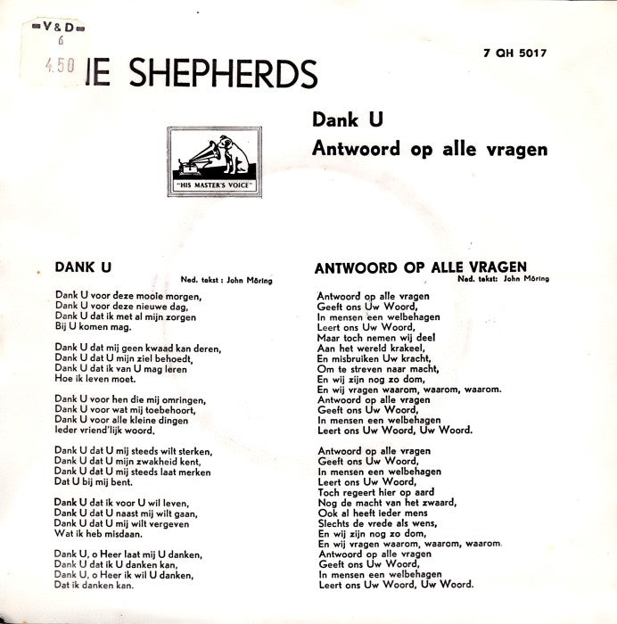 Shepherds - Dank U (B) 14403 Vinyl Singles Vinyl Goed / Hoes Redelijk