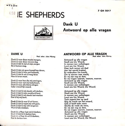 Shepherds - Dank U (B) 14403 Vinyl Singles Vinyl Goed / Hoes Redelijk