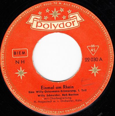 Willy Schneider - Einmal Am Rhein Vinyl Singles Vinyl Zeer Goed / Hoesje Generic "VINYLSINGLES.NL"